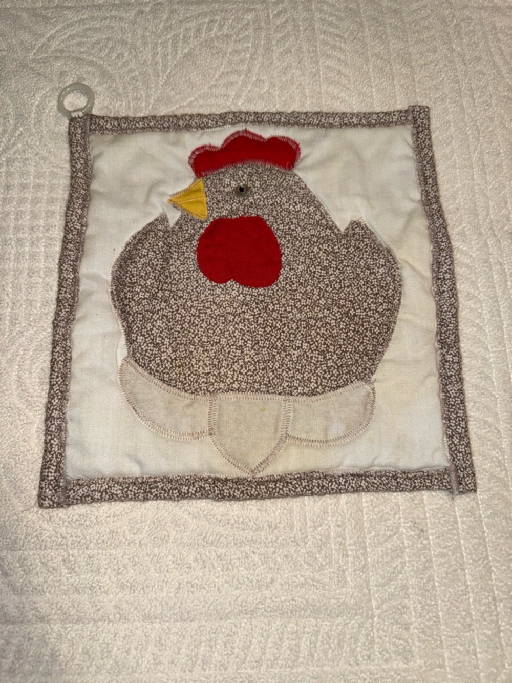 Kitchen Chicken Pot Holder Set in Brown, Red & Yellow - vintage - Picture 3 of 4